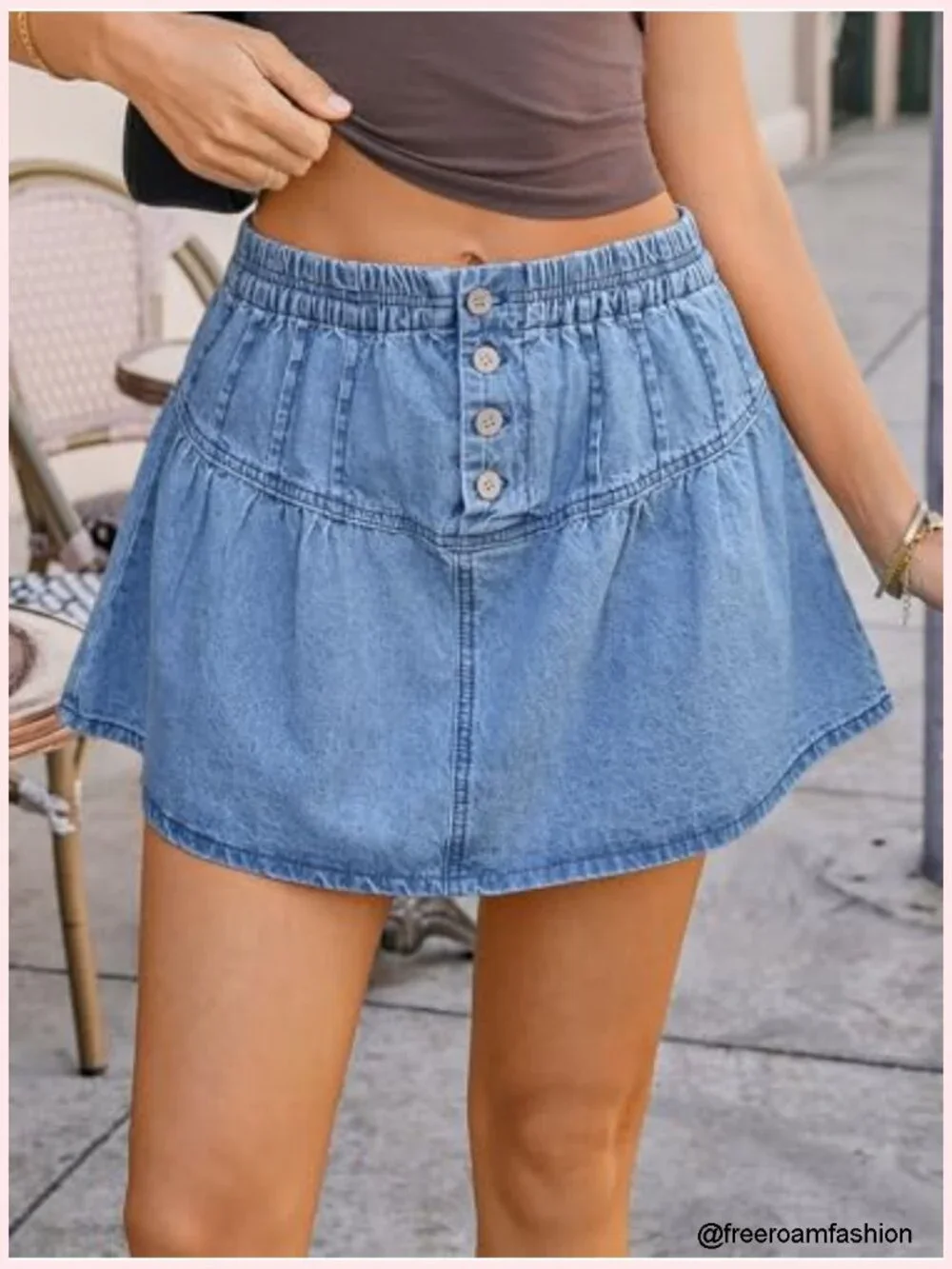 High Waisted Denim Skort with Built-in Shorts A-Line Pleated Ruffle Hem Flowy
